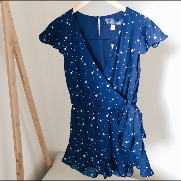 Star Print Ruffle Hem romper in Navy XS - Picture 4 of 6